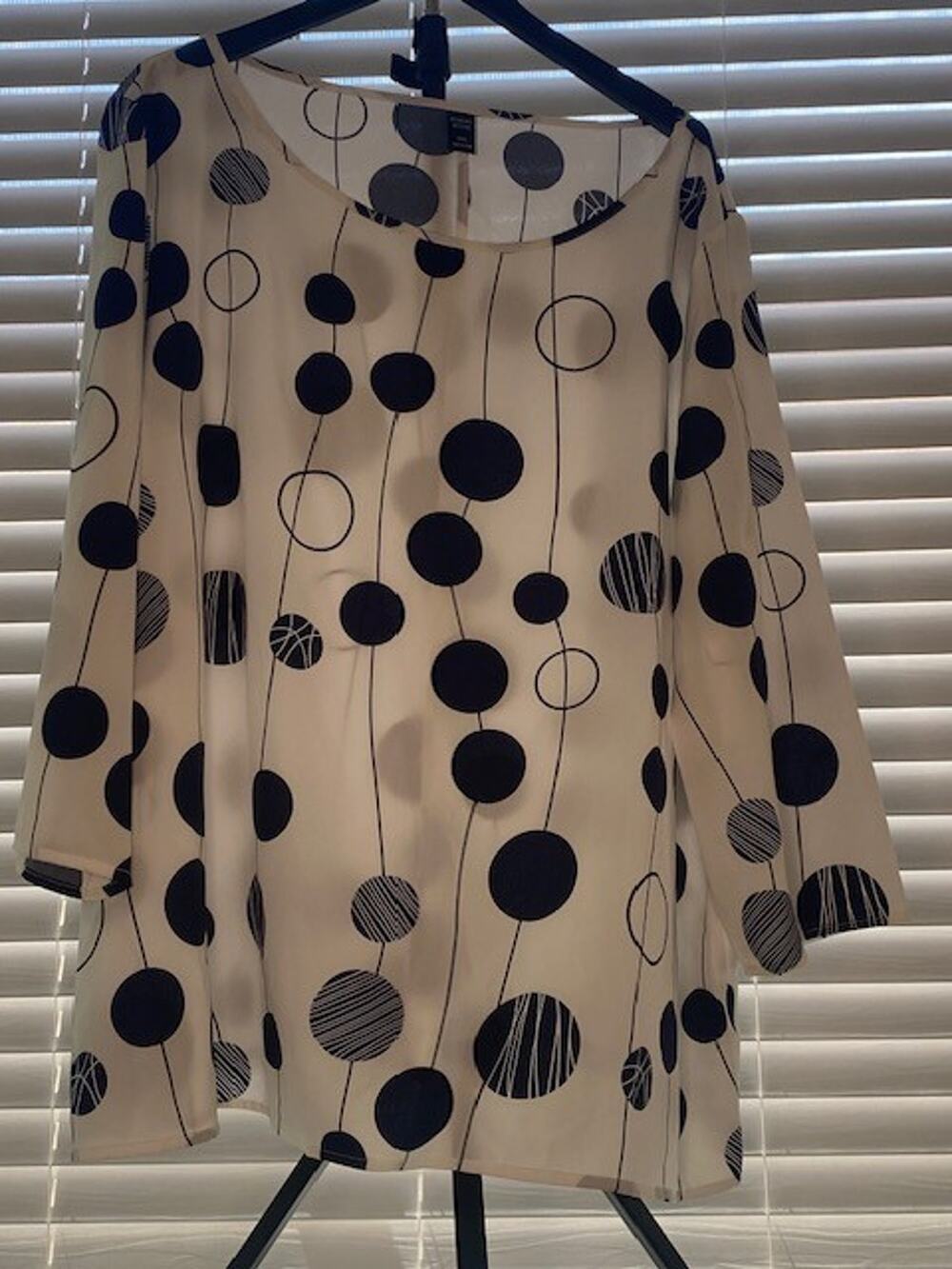 Emery Rose Women's 5X White Blue Geometric Polka Dot Tunic Blouse 3/4 Sleeve